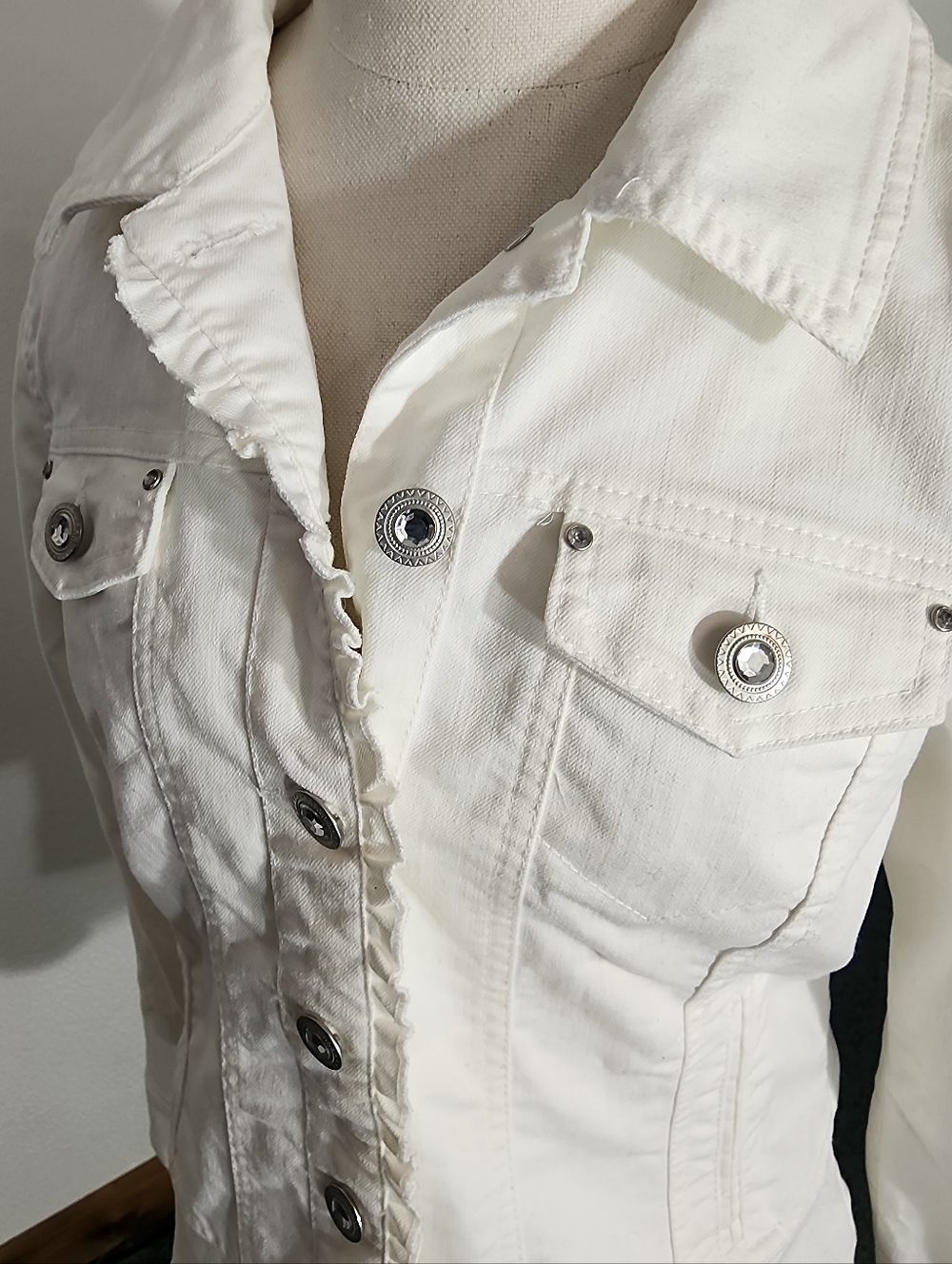 Christopher & Banks Jacket Denim Women's Button-Up Off-White Size M - Picture 7 of 14
